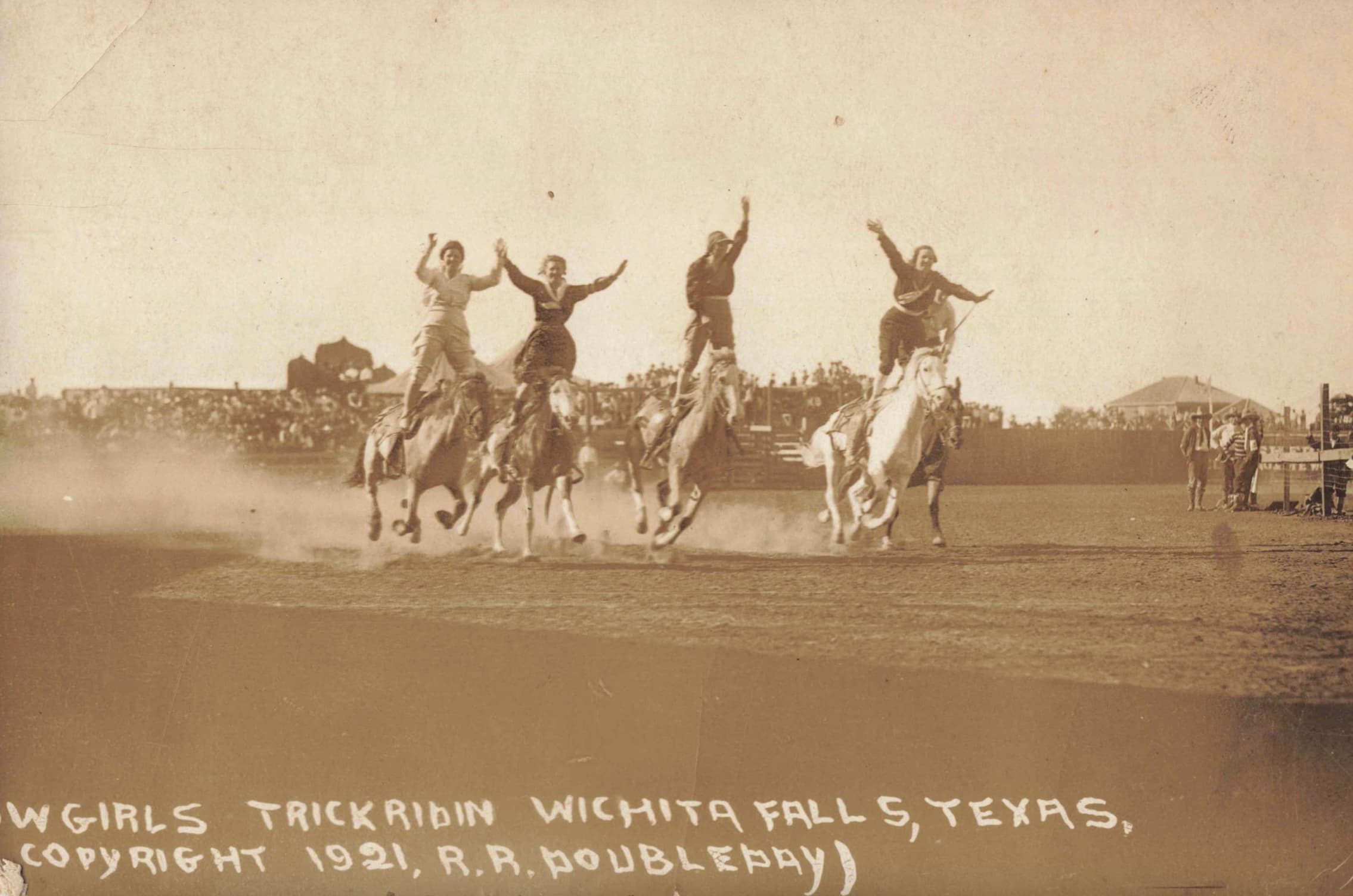 vintage montana cowgirls - Wgirls Trick Ridin Wichita Falls, Texas, Copyright 1921, R.R. Doubleday